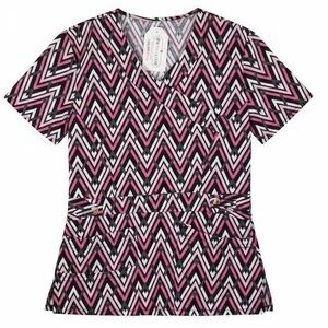 Scrubaid Tapered Fit Scrub Top - Pink & Grey Chevron